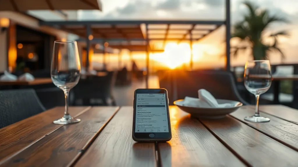 Terraza de restaurante en Tenerife con un móvil mostrando la carta digital